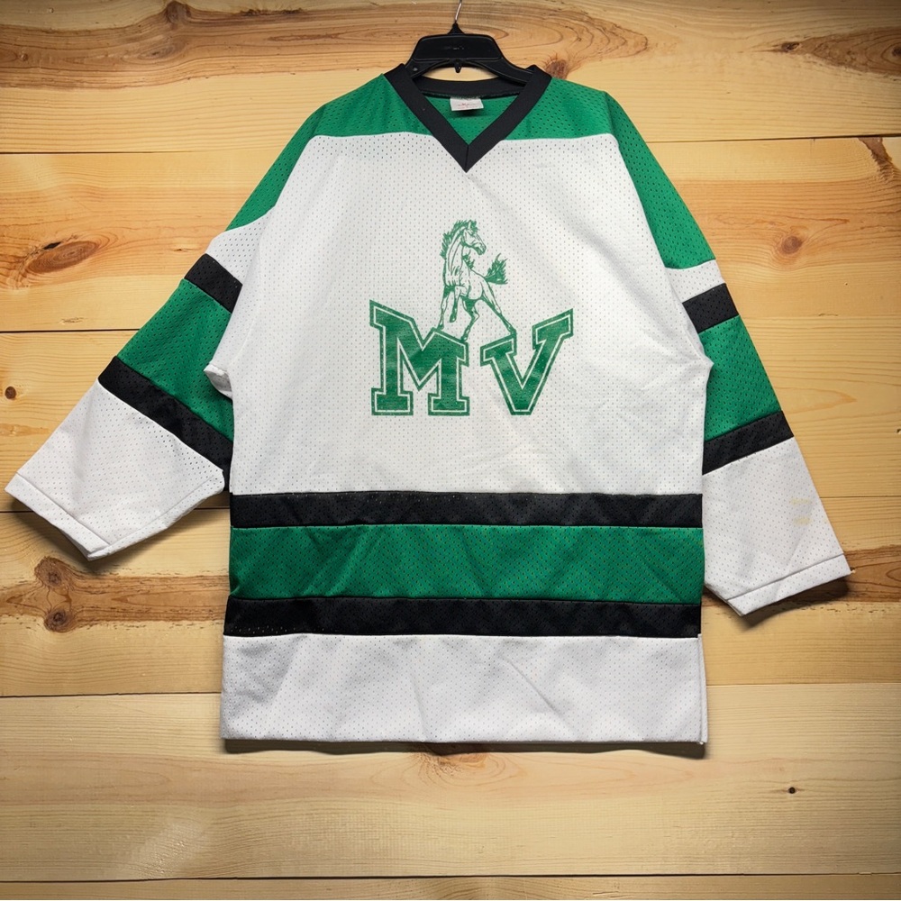 Vintage Moundsview Hockey Jersey Large White Green Minnesota High School